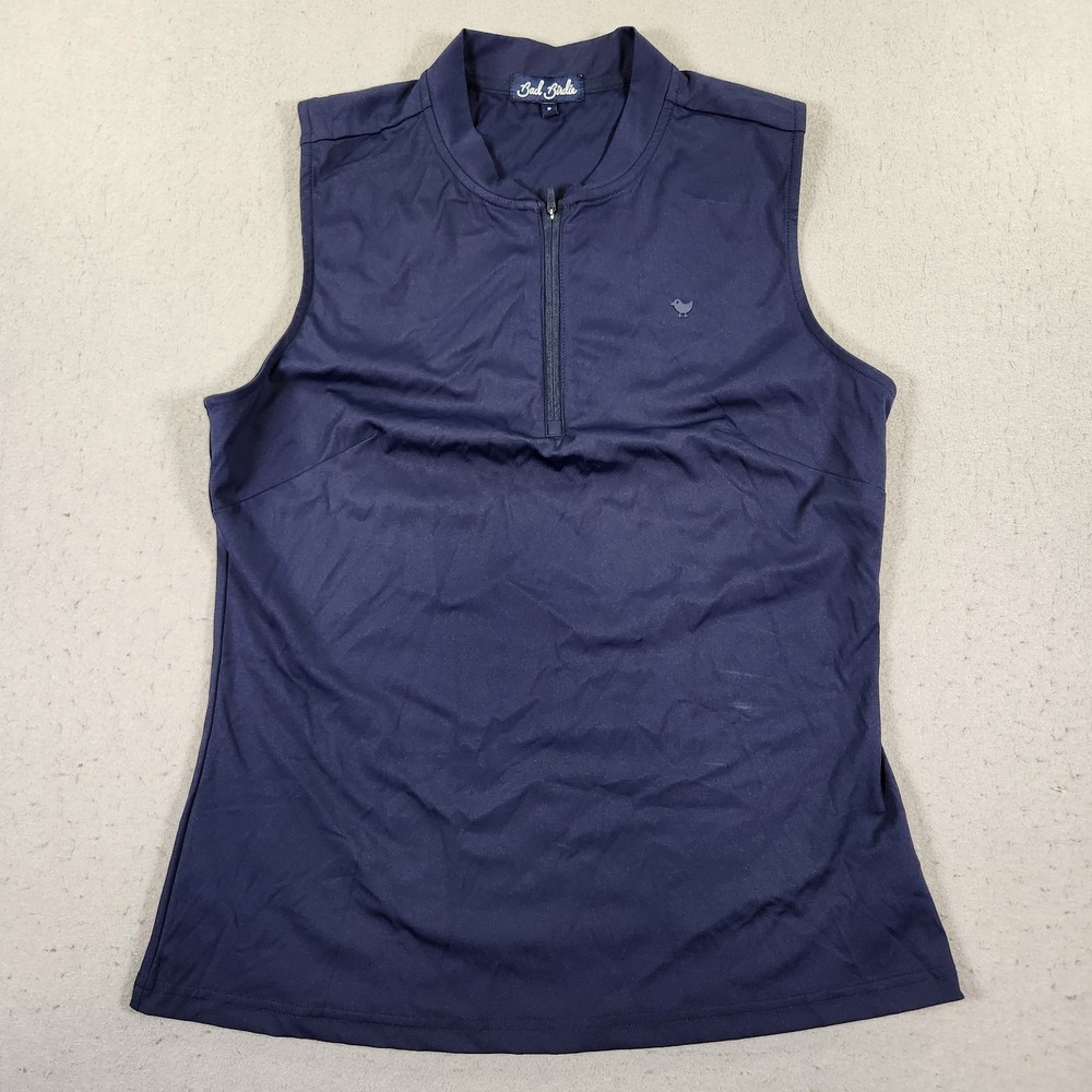 Bad Birdie Blade Polo Golf Shirt Womens M Navy Blue Quarter Zip Sleeveless New